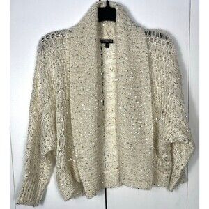 Express Cream with Silver Sequins Loose Knit Shrug Sweater Size S